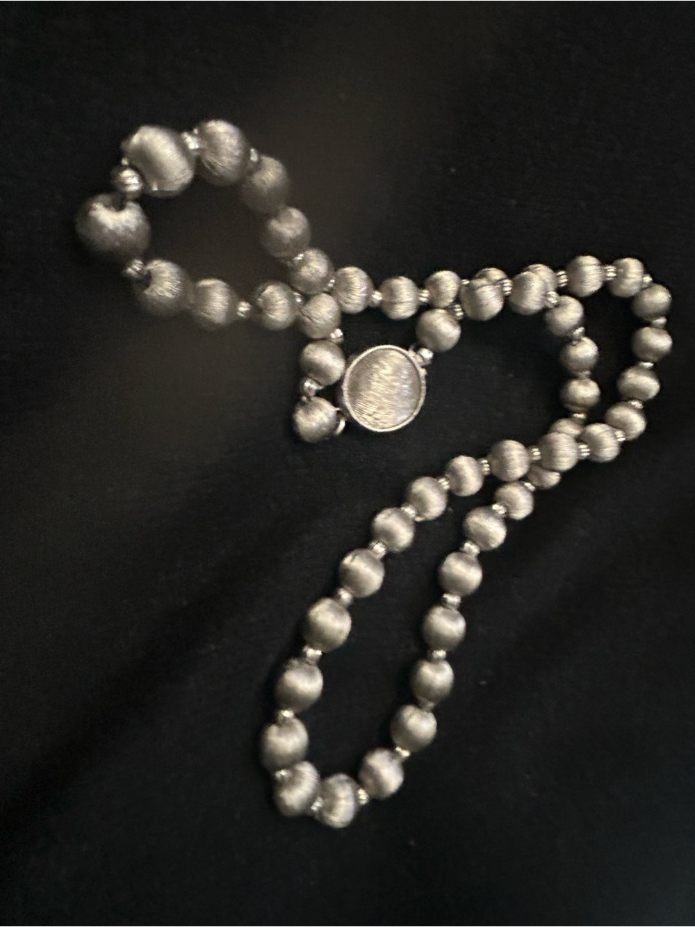 Matte Silver Beaded Rosary-Style Women’s Necklace